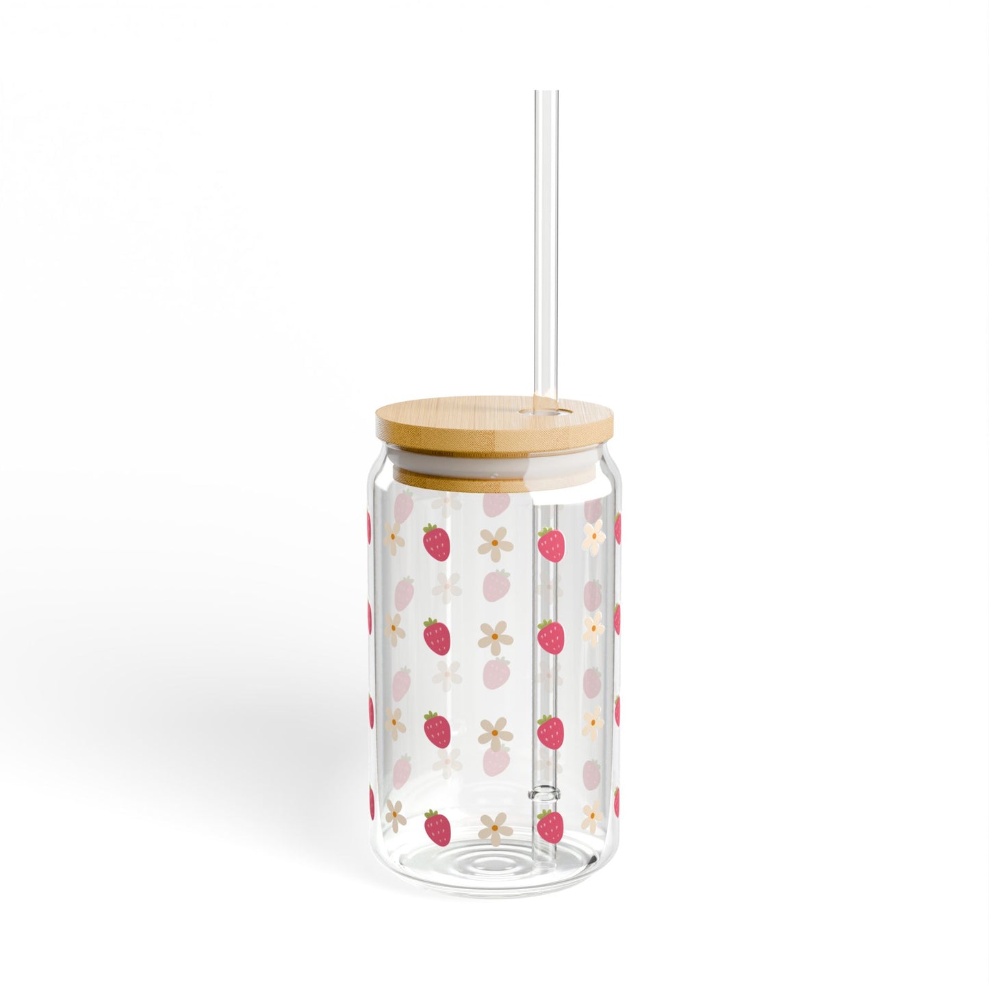 Strawberry & Flower Sipper Glass - 16oz
