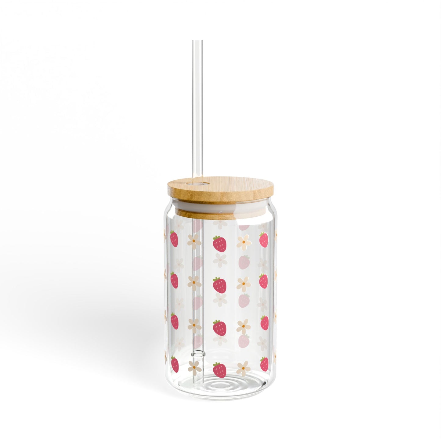 Strawberry & Flower Sipper Glass - 16oz
