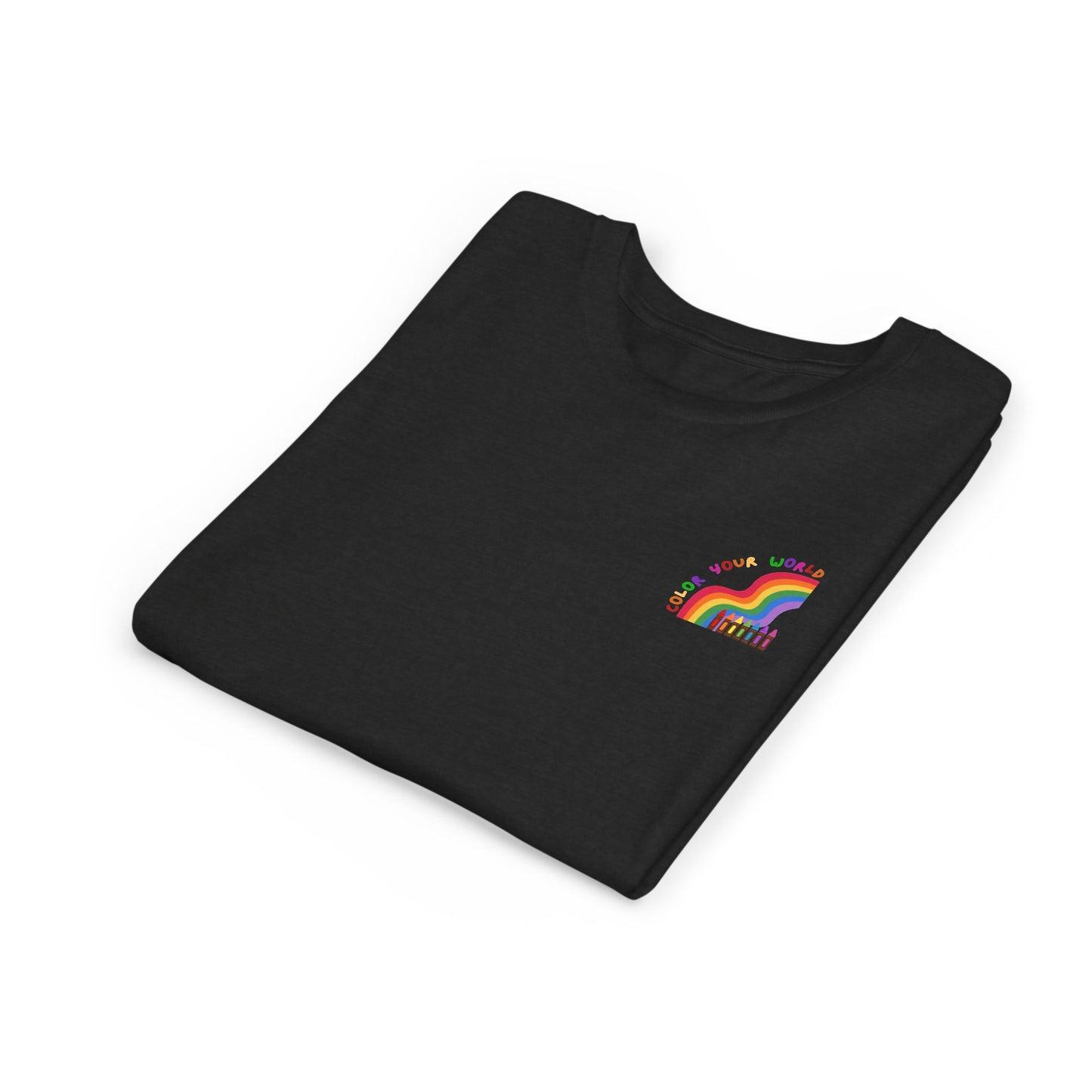 Color Your World T-Shirt for Kids – Rainbow & Crayons Graphic Tee