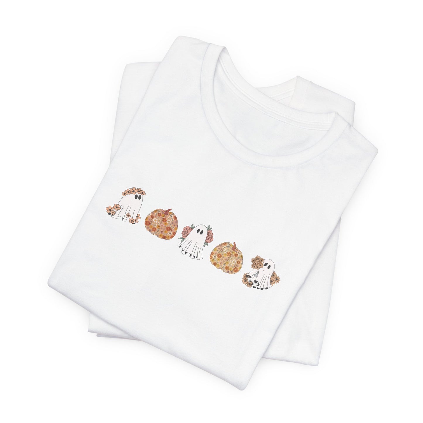Floral Pumpkin & Ghost Print T-Shirt