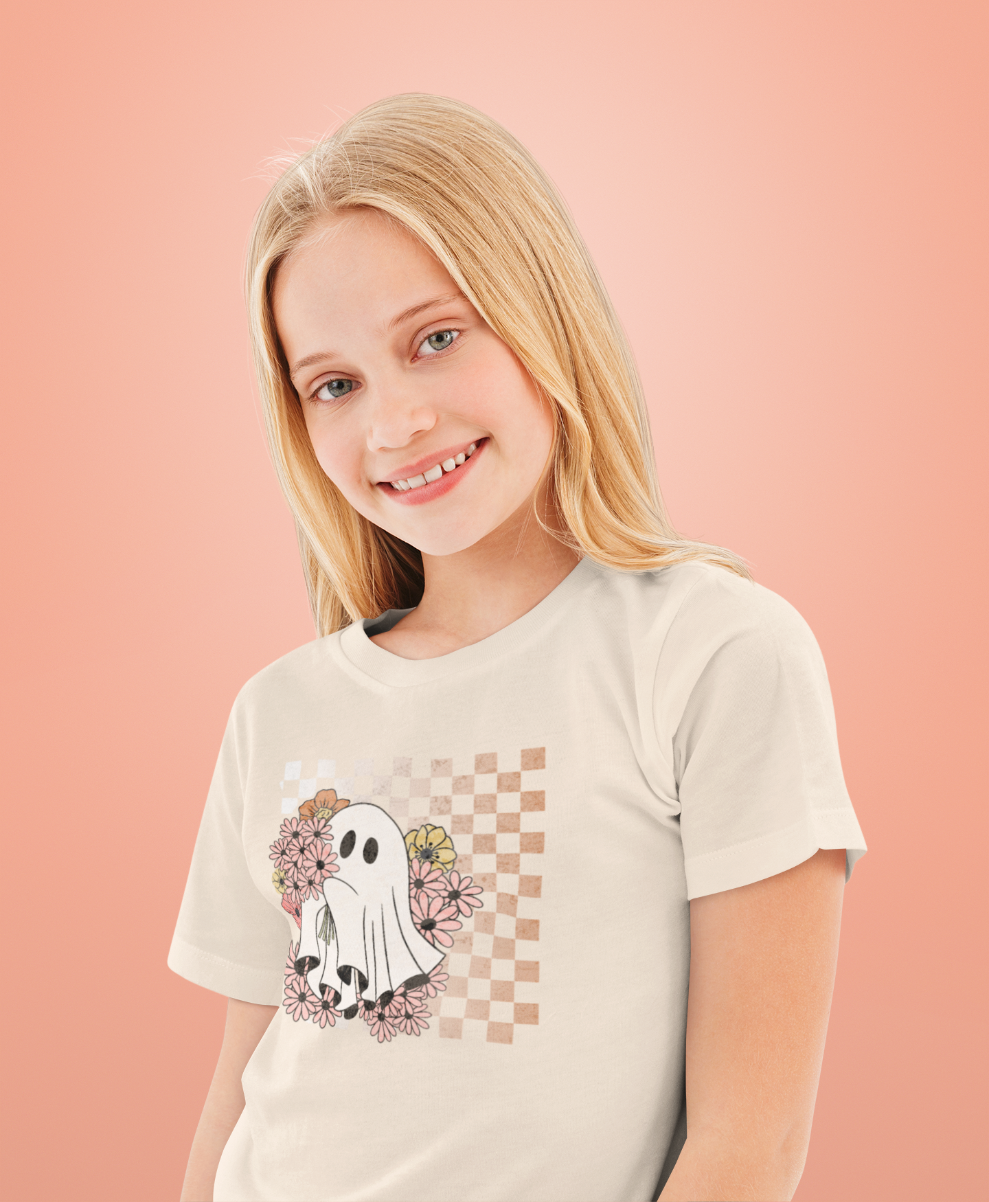 Youth Girls' Checkered Ghost T-Shirt