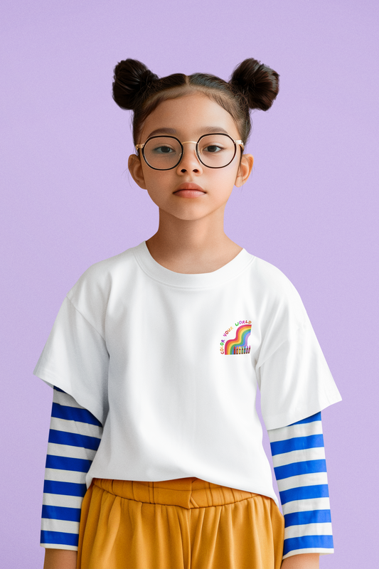 Color Your World T-Shirt for Kids – Rainbow & Crayons Graphic Tee