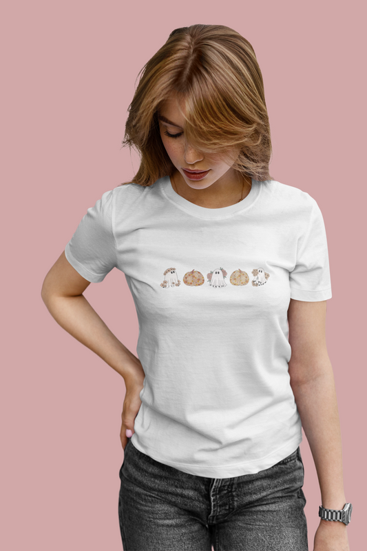 Floral Pumpkin & Ghost Print T-Shirt