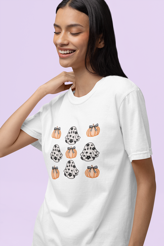 Pumpkin & Ghost Print T-Shirt