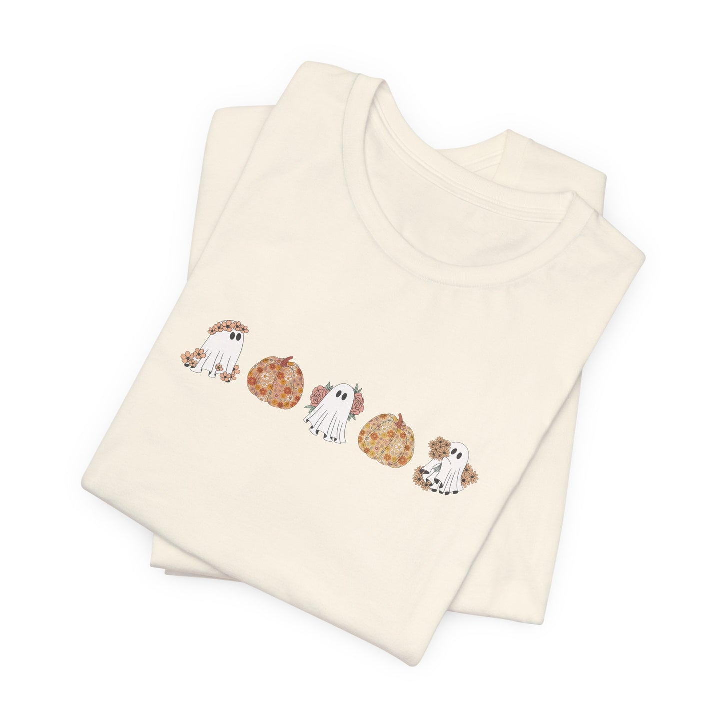 Floral Pumpkin & Ghost Print T-Shirt