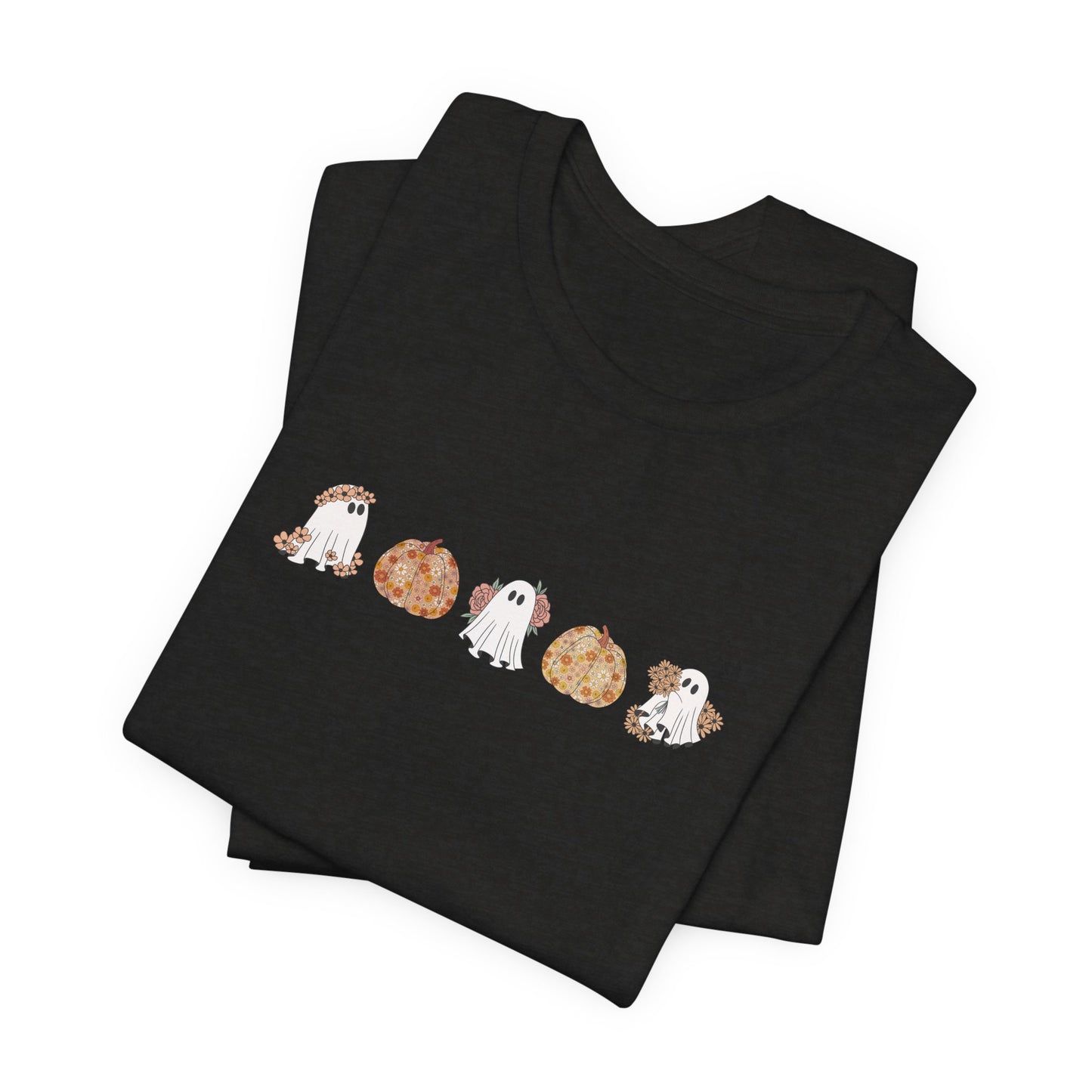 Floral Pumpkin & Ghost Print T-Shirt