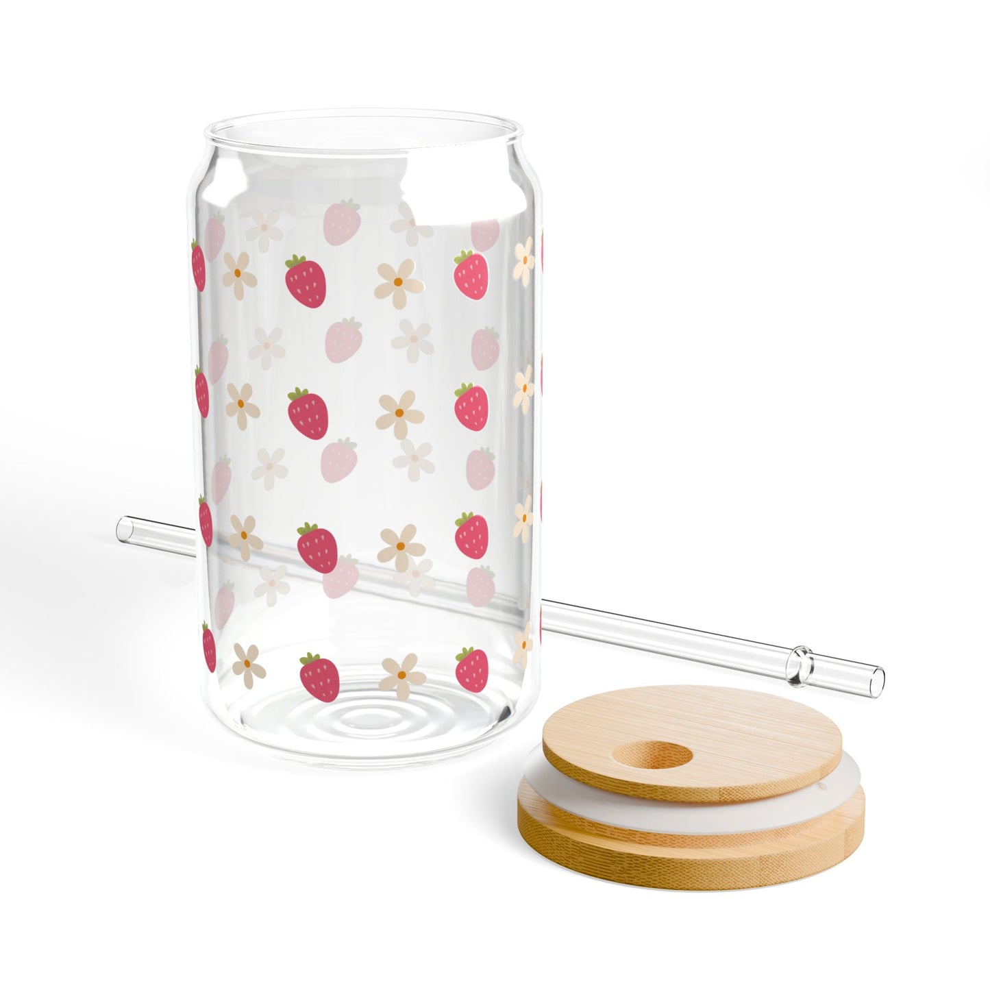 Strawberry & Flower Sipper Glass - 16oz