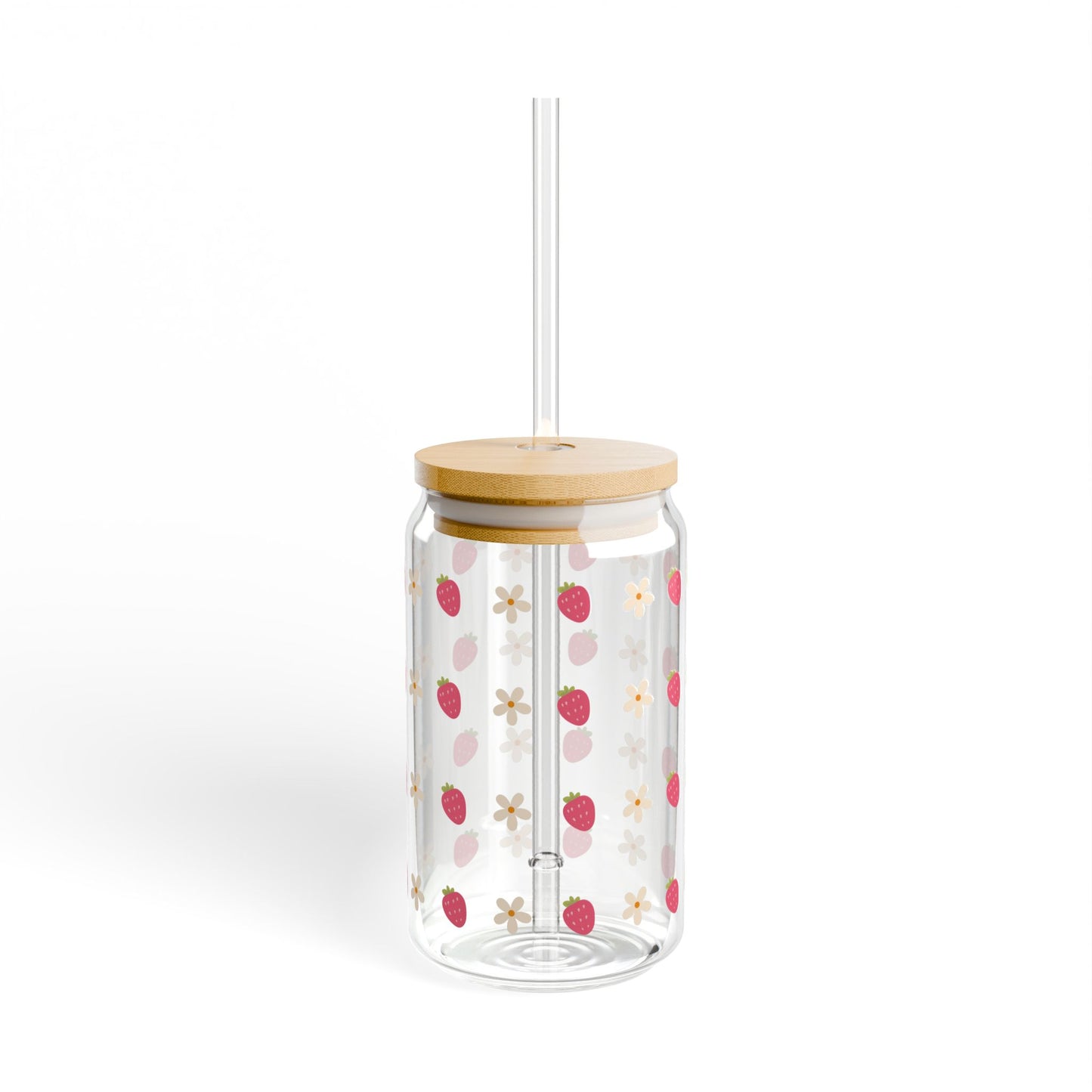 Strawberry & Flower Sipper Glass - 16oz