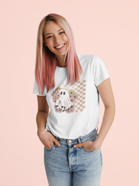Cute Ghost Checkered T-Shirt