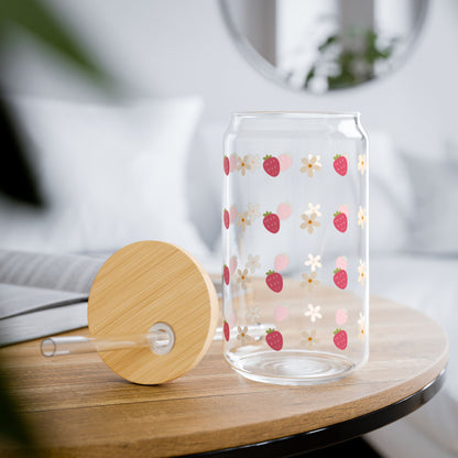 Strawberry & Flower Sipper Glass - 16oz
