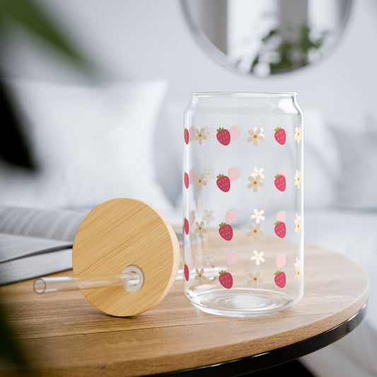 Strawberry & Flower Sipper Glass - 16oz