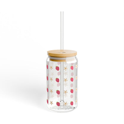 Strawberry & Flower Sipper Glass - 16oz